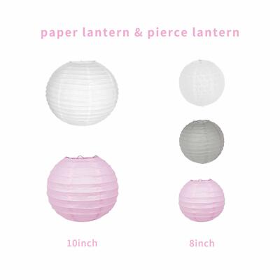 Baby Shower Decorations Paper Lanterns Pink White Gray Girl Party
