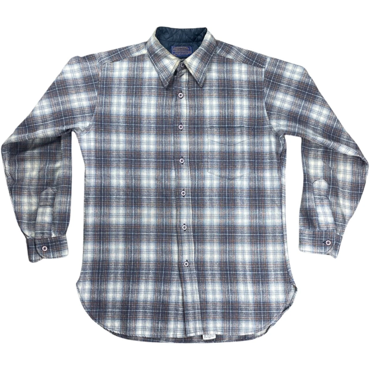 Vintage 70s Pendleton Wool Button Up Flannel Shirt Shadow Plaid Medium USA Made