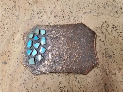 Vintage Belt Buckle Copper Turquoise Bell Trading Post  display picture 3