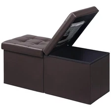 FOOTREST OTTOMAN BENCH WITH STORAGE34INCH BROWN LEATHER FOOTSTOOL COFFEE TABLE P