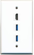 1 Port HD 2 Port USB 3.0 A-A Wall Plate Solid White