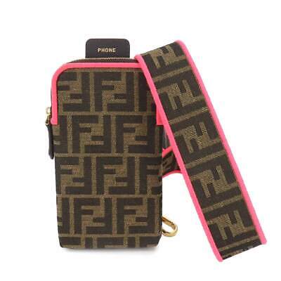 FENDI Zucca Strap you Mobile Phone Case Canvas Leather Brown FENDI Zucca Strap you Mobile Phone Case Canvas Leather Brown