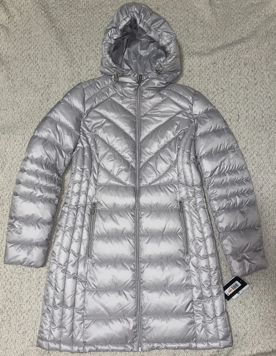 Kenneth Cole Quilt Packable Puffer Jacket Coat Silver Sz S