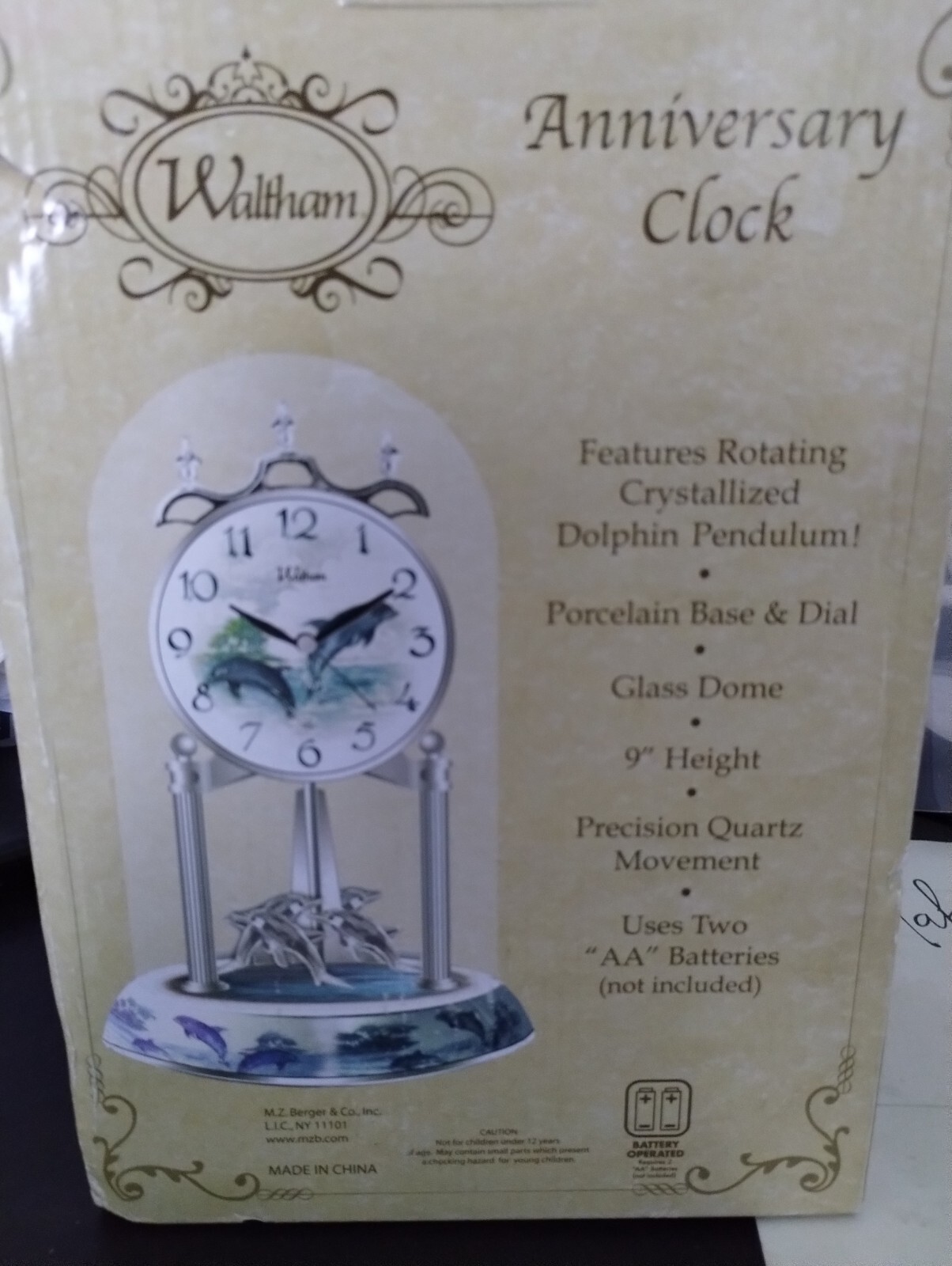 VINTAGE WALTHAM CHIMING ANNIVERSARY CLOCK PORCELAIN DOLPHINS 10" eBay