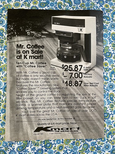 Vintage 1980 KMART Mr. Coffee Coffee 