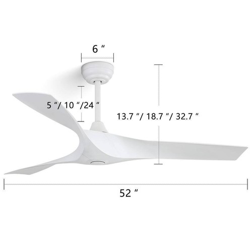 Sofucor Ceiling Fan 52" 6-Speed DC Motor Downrod Mount Indoor/Outdoor White - Picture 3 of 4