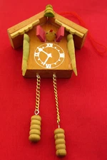 VINTAGE CUCKOO CLOCK CHRISTMAS ORNAMENT Hand Painted Wooden Xmas Ornament TAIWAN