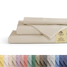 100 Cotton Percale Sheets Queen Size, Ivory, Deep Pocket, 4 Pieces Sheet Set...