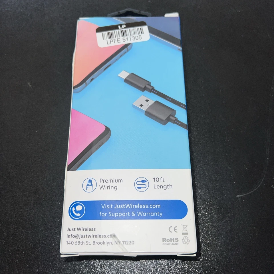 Just Wireless 10' TPU Type-C to USB-A Cable - Black - Image 3 of 3