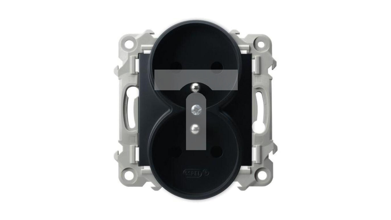 SAPPHIRE Double socket with grounding, module without frame, black metall /T2UK