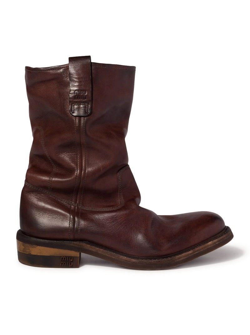 MIU MIU $2250 Coffee Foule Leather Boots New & Authentic | eBay
