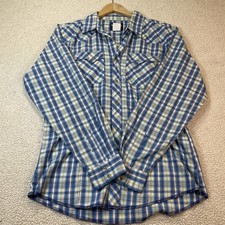 Wrangler Shirt Mens Extra Large Blue Plaid Western Pearl Snap Long Sleeve Rodeo