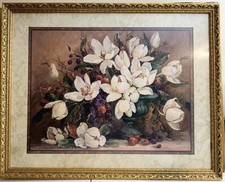 Vintage Barbara Mock Magnolia Floral Print Go...