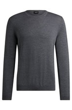 BOSS Mens Jumper Grey Round Neck Knitwear With Logo - Bagritte-E Size M