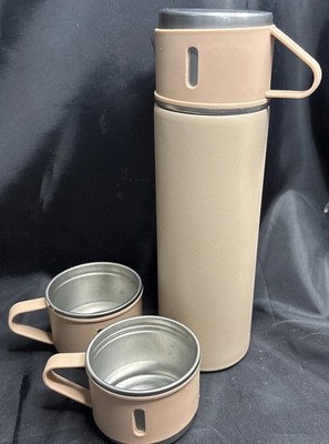Vacuum Insulated Flask Set 3 Piece Kit w Cups Insulated Water or Coffee Thermos