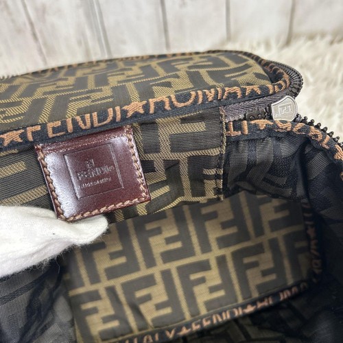 Fendi Zucca Vanity Pouch Leather Brown Logo Used - Picture 13 of 18
