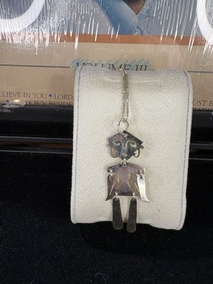 Vtg 925 Sterling Silver Articulated Person Pendant box link Italy chain 4.3 g