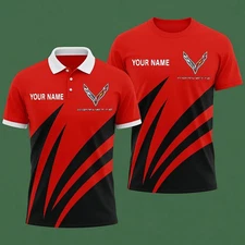 Custom Corvette C8 Racing Shirt, Red 3D Car Corvette Lover Custom Polo