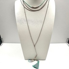 Vintage Y2K Layered Tassel Necklace Gold Tone Mint Green Seed Bead Boho Jewelry