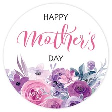 120Pcs Happy Mother's Day Sticker 2 Inch Purple Floral Paper Decal Flower Adhesi