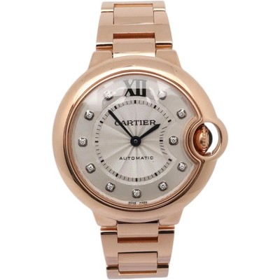 Cartier Ballon Bleu 33mm 18K Rose Gold Diamond Silver Dial Watch WE902062