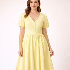 ModCloth Fabulous Fit and Flare Shirt Yellow Dress - Size 10