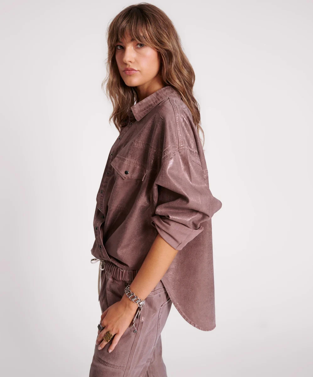 One Teaspoon Bronzed Western Daria Shacket Size S Bronze Chocolate RRP £180 image 3