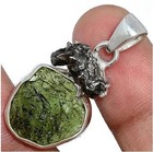 Pendentif en argent sterling 925 brut moldavite et météorite de la République...