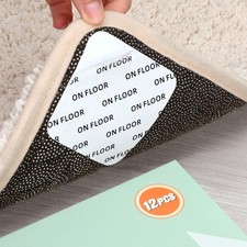 12 PCS Rug Tape, Gripper for Rug for Hardwood Floors, Double Sided Reusable