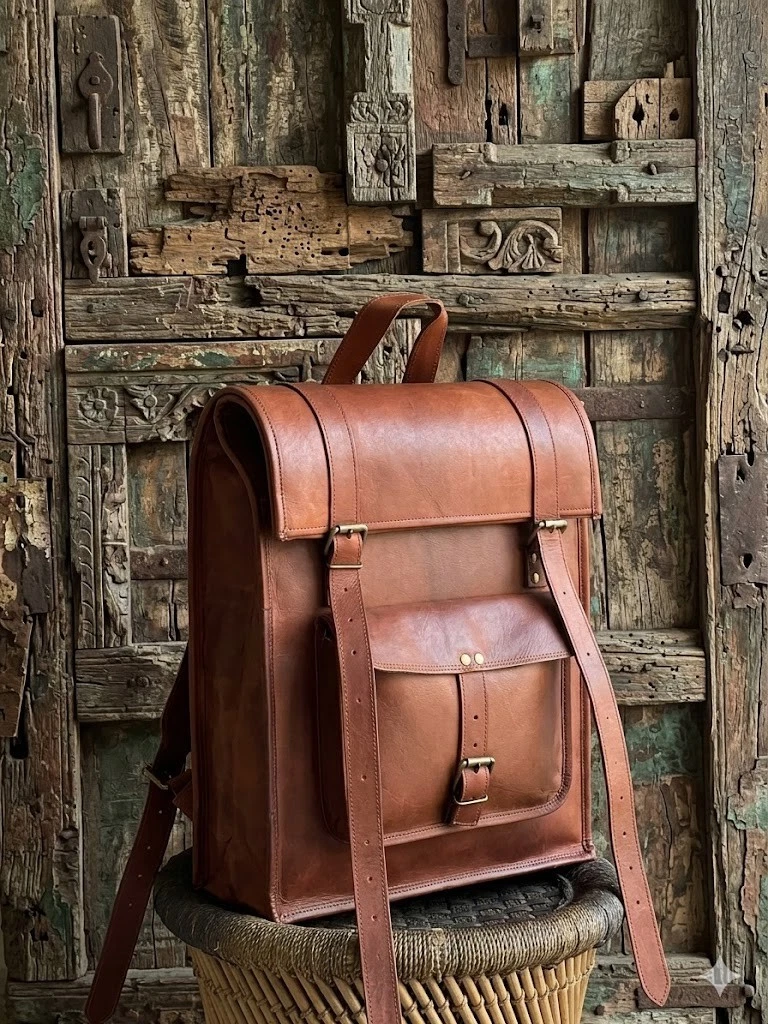 Goat Leather Backpack Bag Laptop Rucksack Vintage Brown Men's Genuine Quick Open