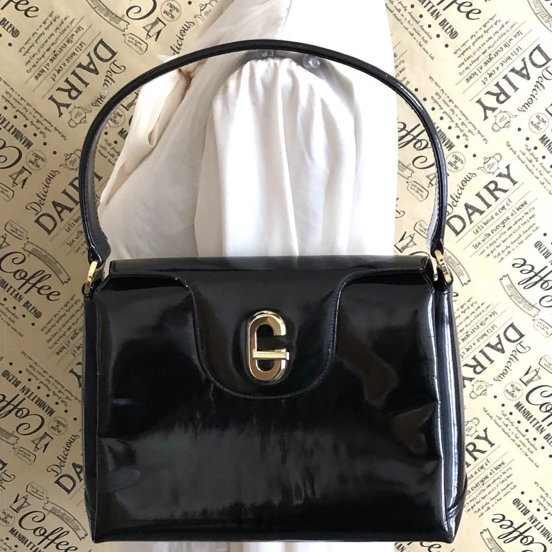 Gucci sac à main cuir émaillé costume formel noir simple femme du Japon y7138