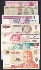 Turkey  7 Banknotes 2005-2009 see scans for condition #51