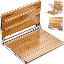  Upgraded Version 20" Folding Teak Shower Seat Wall Mounted- Shower Bench for i