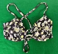 NEW Shade  Shore Women's Underwire Tie Cross Bikini Top Black Floral Print 36C