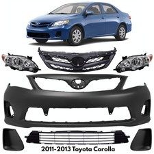 Front Bumper Cover Primed Plastic Headlights Kit For 2011-2013 Toyota Corolla