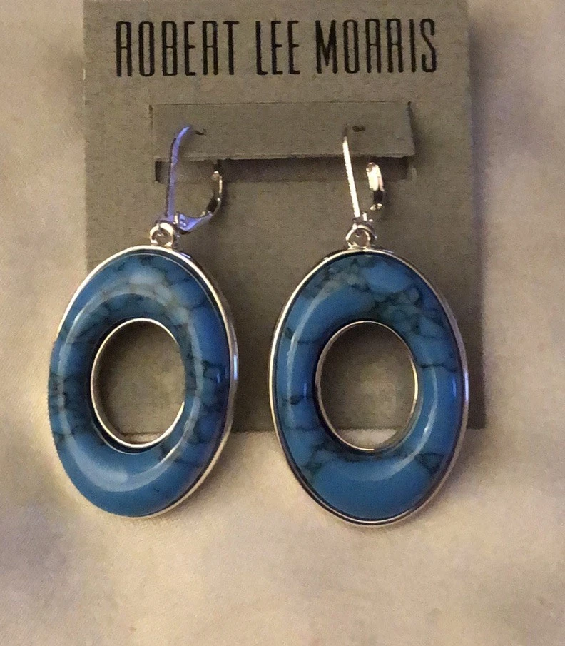 Robert Lee Morris Oval Silver Tone  Drop Earrings Blue Veined Turquoise NWT - Image 2 of 4
