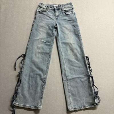Love Soho Lace Up Side Jeans Womens Size 3 Light Wash Wide Leg Denim Stretch