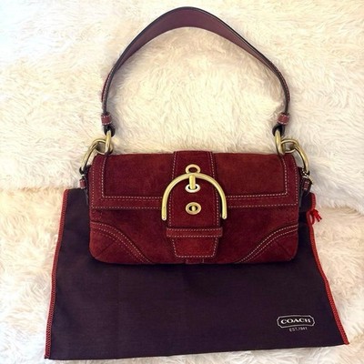RARE Vintage COACH Soho Suede Demi Flap Bag Burgundy Red Y2K