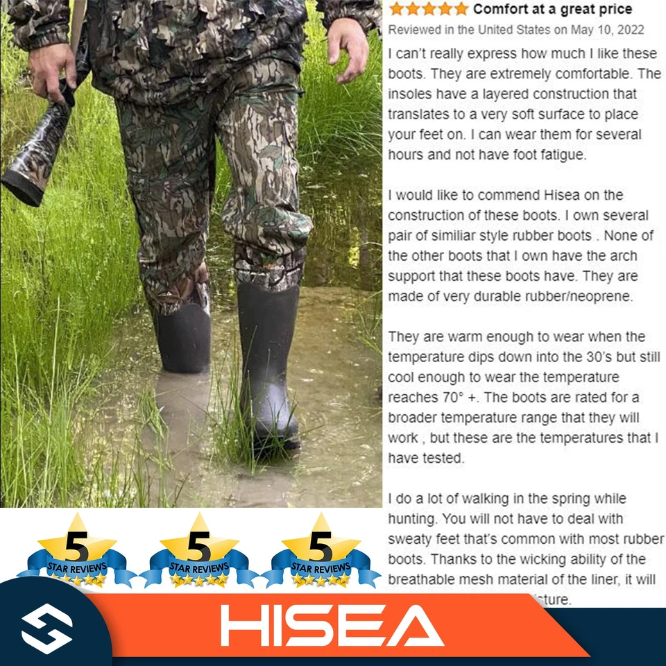 HISEA Men Adjustable Hunting Boots Waterproof Rain Boots Non-Slip Mud Work Boots - Image 3 of 4