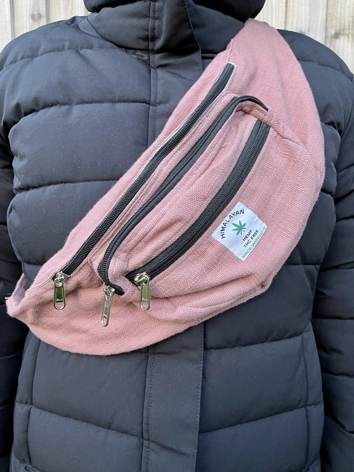 Large Handcrafted Hemp Crossbody / Money Pouch / Bum Bag / Eco Friendly 🍁 - Image 3 of 4