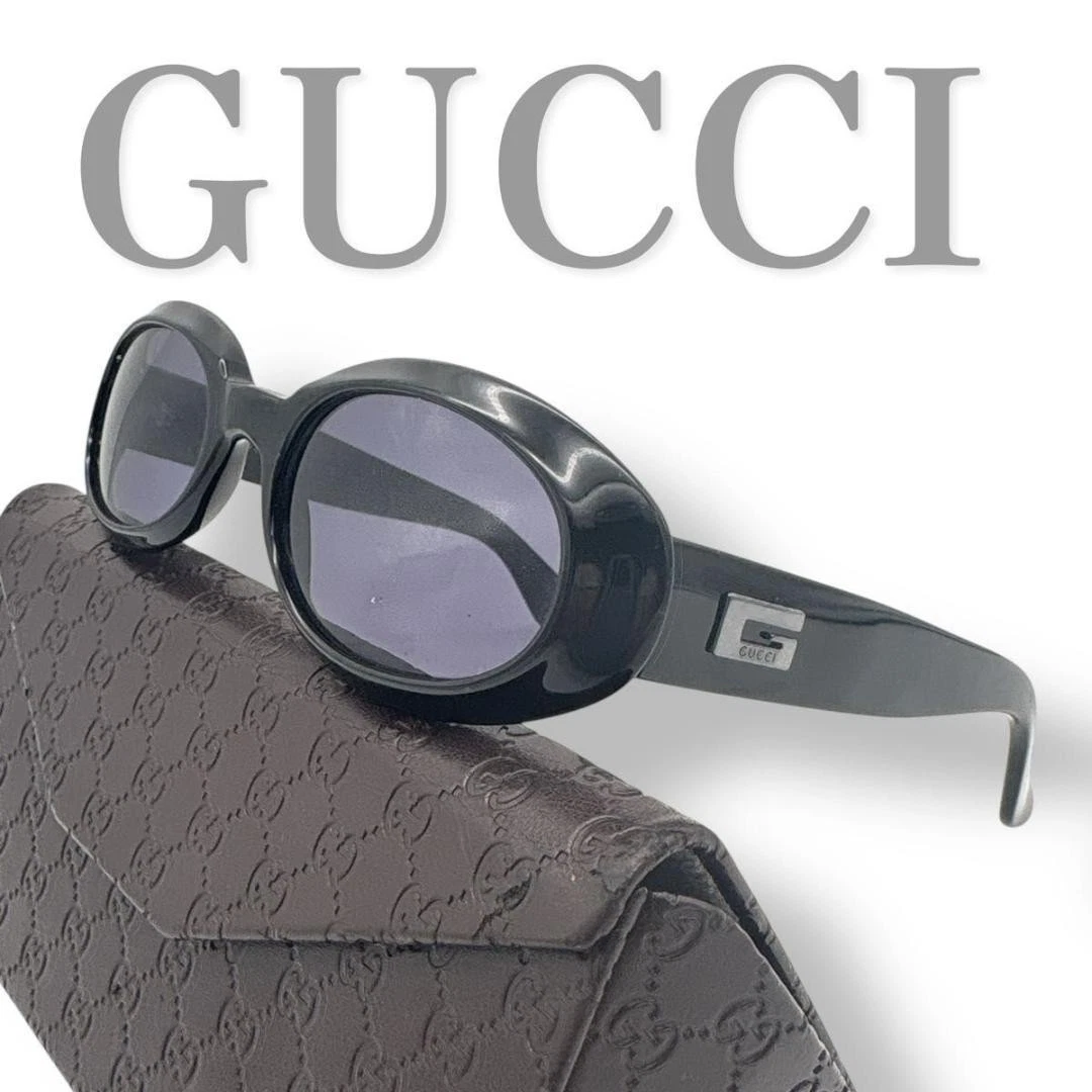 Authentic GUCCI GG2419/S Vintage Sunglasses Oval Black G Logo 90s