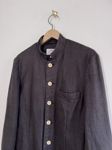 Vintage Armani Jeans Linen Blend Mandarin Collar Blazer Jacket Size XS - Picture 2 of 4