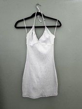 Garage White Ribbed Halter Bodycon Mini Dress P/S Sleeveless Pullover wedding