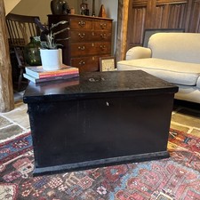 Vintage Wooden Blanket Box Coffee Table Storage Chest Trunk Painted Black 