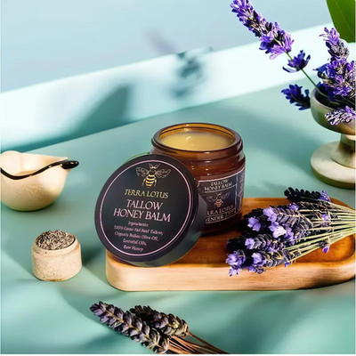 Organic Grass-Fed Beef Tallow Balm with Raw Honey, Natural Free Shipping