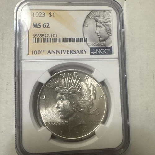 1923 $1 Peace Silver Dollar MS62 NGC Special “100 Year Anniversary Label” Nice