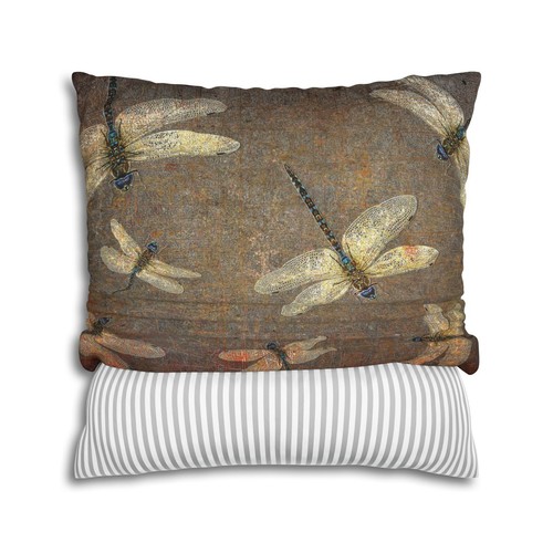 Dragonfly Themed Pillow Cover, Flight of Dragonflies on Distressed Background - Picture 3 of 25