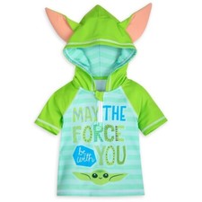 New Grogu Baby Yoda Boys Hooded Rash Guard Swim Shirt Star Wars 9-12 months