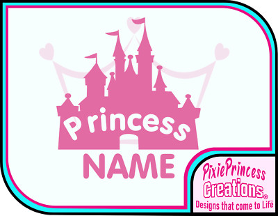 Personalisierte Vinyl-Wandaufkleber Prinzessin Schloss individuell Mädchen Name Zimmeraufkleber