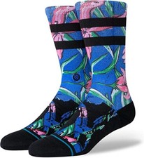 Stance Men's M 6-8.5 Waipoua ST Crew Casual Socks Blue Tropical Print